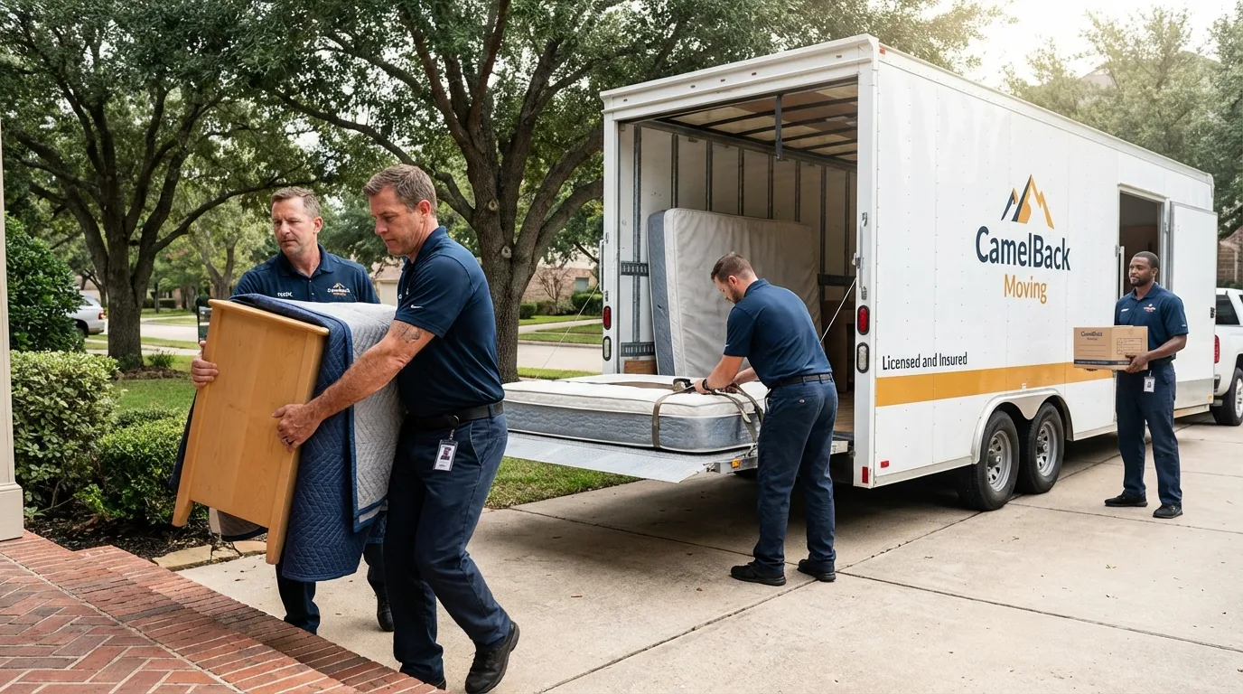 Crew loading residential truck for cross-state move from Dexter, MI