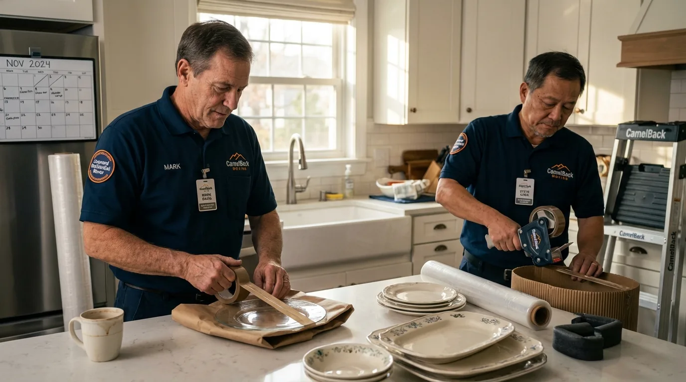 Professional crew packing kitchen dishware in Dexter, MI
